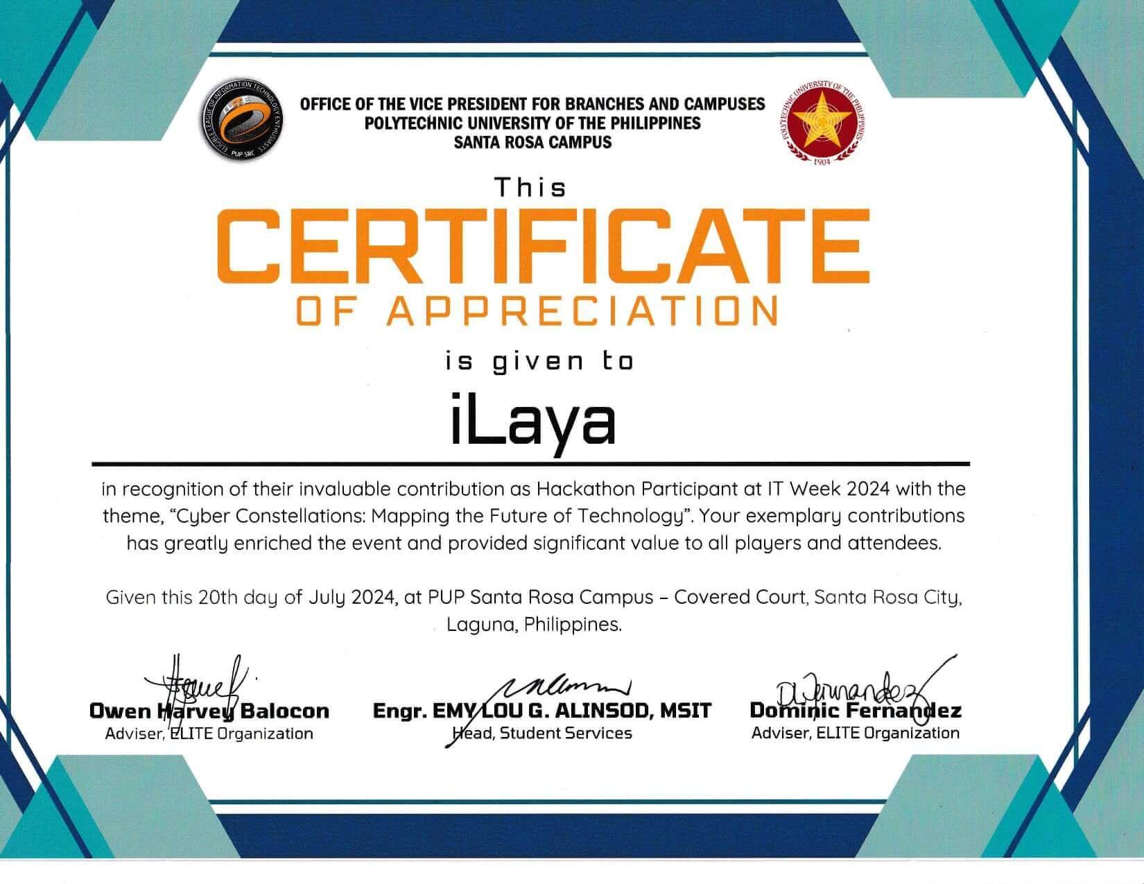 Hackaton Participant at IT Week 2024 - Cyber Constellations Mapping the Future of Technology - Issued in July 2024